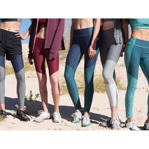Outdoor Voices Colorblock 7/8 Dipped Warmup Legging Hunter Green Blue Pink $85 S - Picture 5 of 12